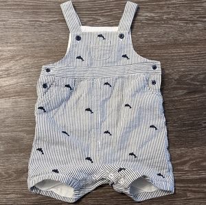 Janie and Jack Navy Striped Dolphin Overalls 3-6M